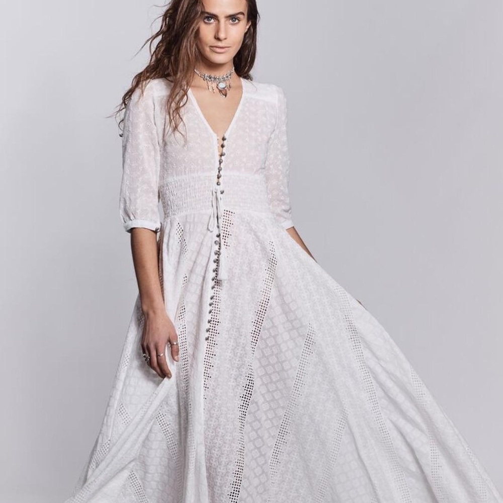 NWOT Jaase Embroidered Eyelet White Maxi Dress S